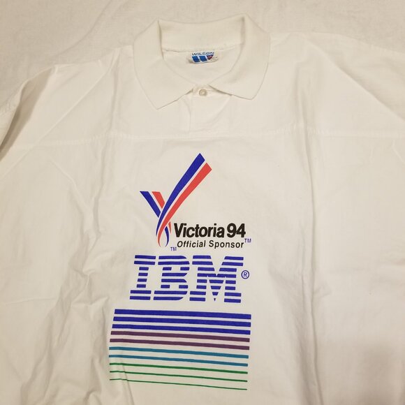 Vintage 90's White Collared Polo Sweater IBM Victoria 94 Wilson Sport Cotton L - Picture 6 of 14